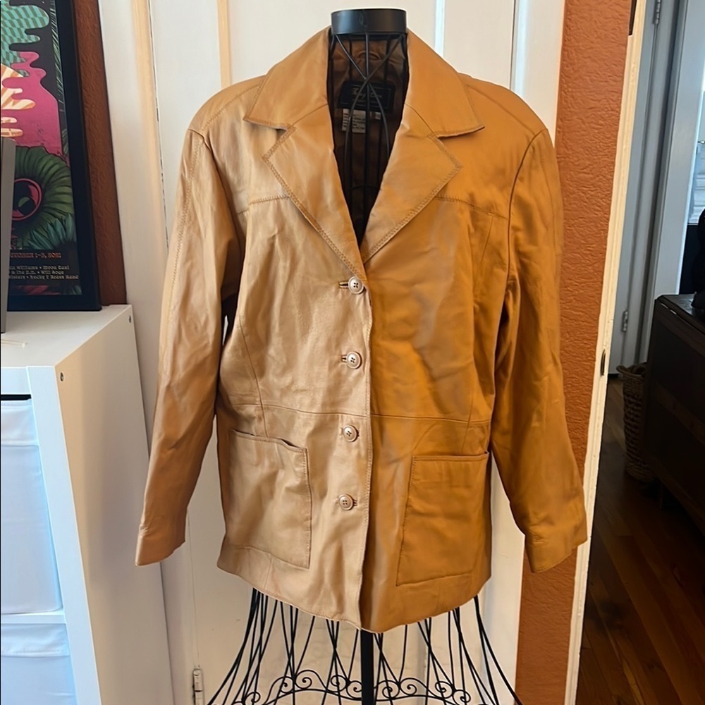 Vintage Tan Leather Women's Jacket-Sz L